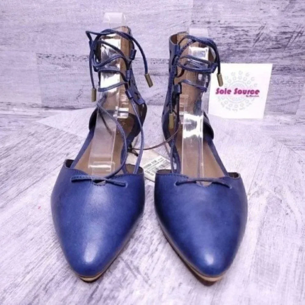 Velez Morgana Leather Ankle Wrap Ballet Flat Blue sz 38 Women's sz 8.5 NEW - Picture 3 of 8